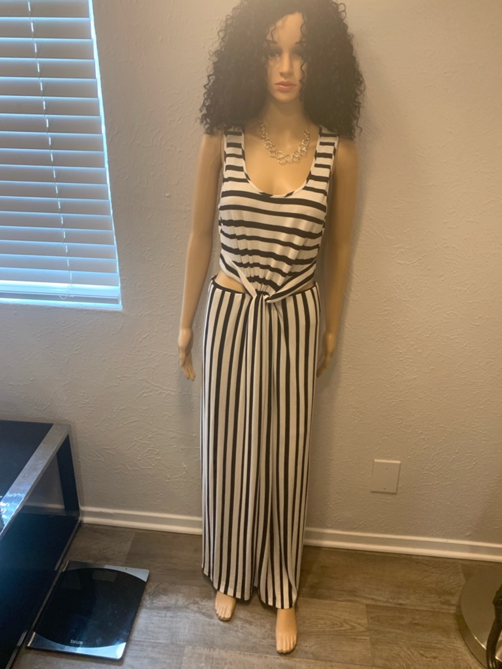 Striped Black and White Tie-Front Maxi Dress
